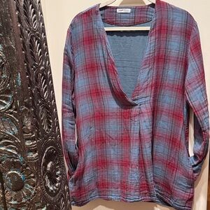 Free People CP Shades Plaid V-Neck w/hidden Pockets EUC size Medium